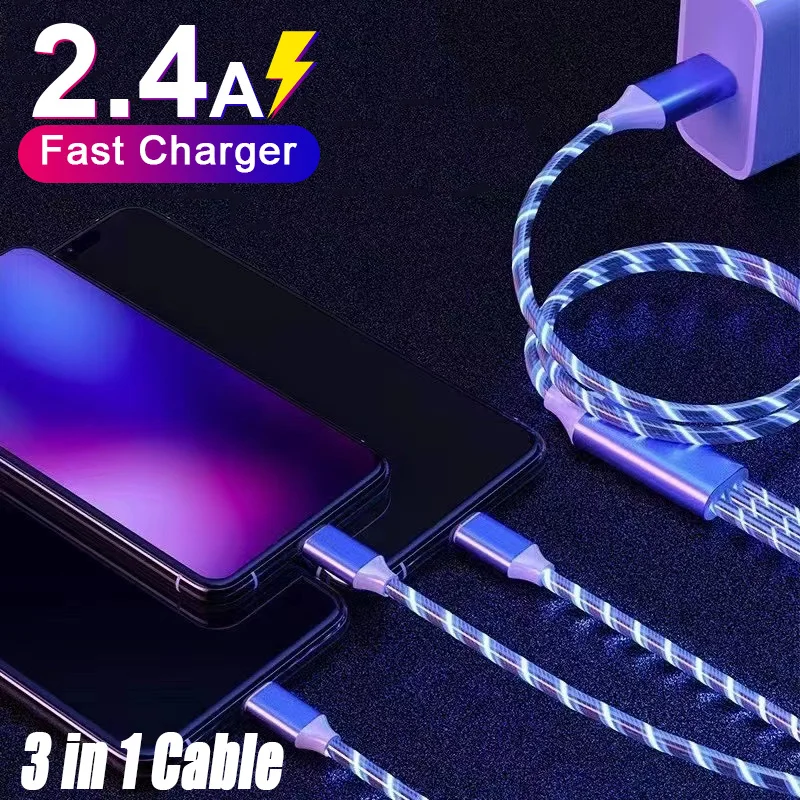 3 in 1 Glow Flowing Charger Cable Micro USB Type C 1.2M Cable Colorful LED Light Fast Charging Wire For iPhone 12 Xiaomi11 Redmi
3 in 1 Glow Flowing Charger Cable Micro USB Type C 1.2M Cable Colorful LED Light Fast Charging Wire For iPhone 12 Xiaomi11 Redmi