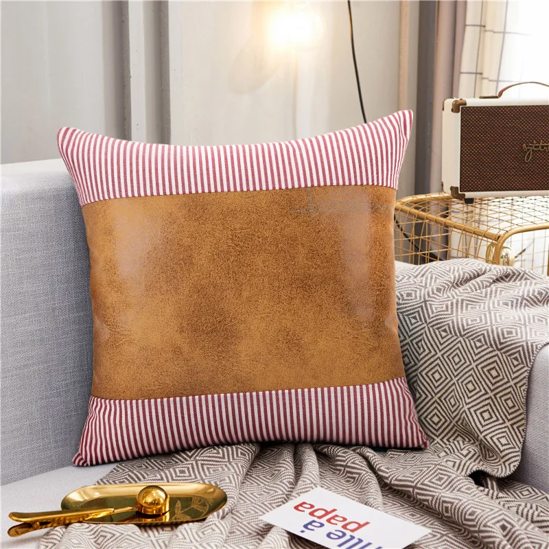 Brown PU Leather Cushion Covers Linen Stripe Decorative Throw Pillow Case for Sofa Bed Car Seat Home Pillow Cover 45x45cm 
Brown PU Leather Cushion Covers Linen Stripe Decorative Throw Pillow Case for Sofa Bed Car Seat Home Pillow Cover 45x45cm