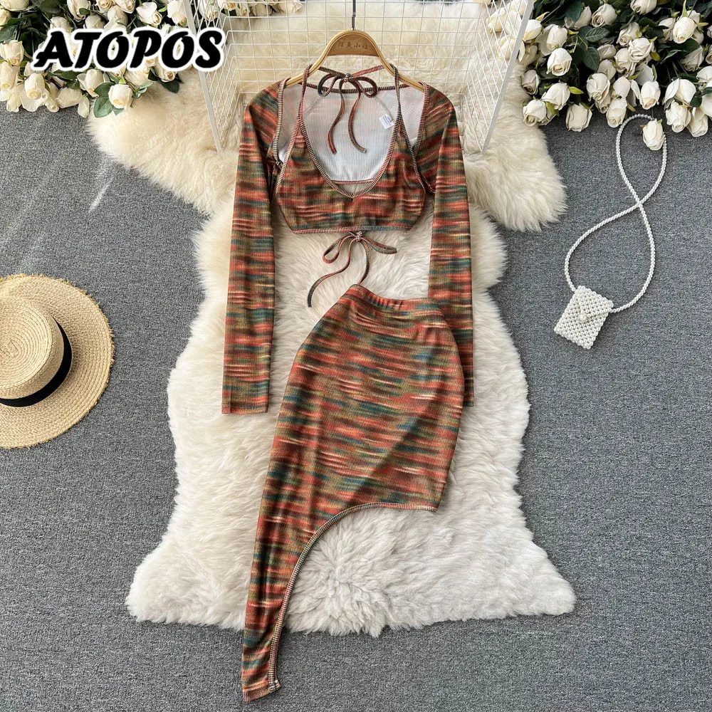 Atopos Sexy Halter Beach Skirts Three Piece Sets Fashion Casual Crop Tops Skirts Suits Holiday Female Outfits Woman Clothing
Atopos Sexy Halter Beach Skirts Three Piece Sets Fashion Casual Crop Tops Skirts Suits Holiday Female Outfits Woman Clothing