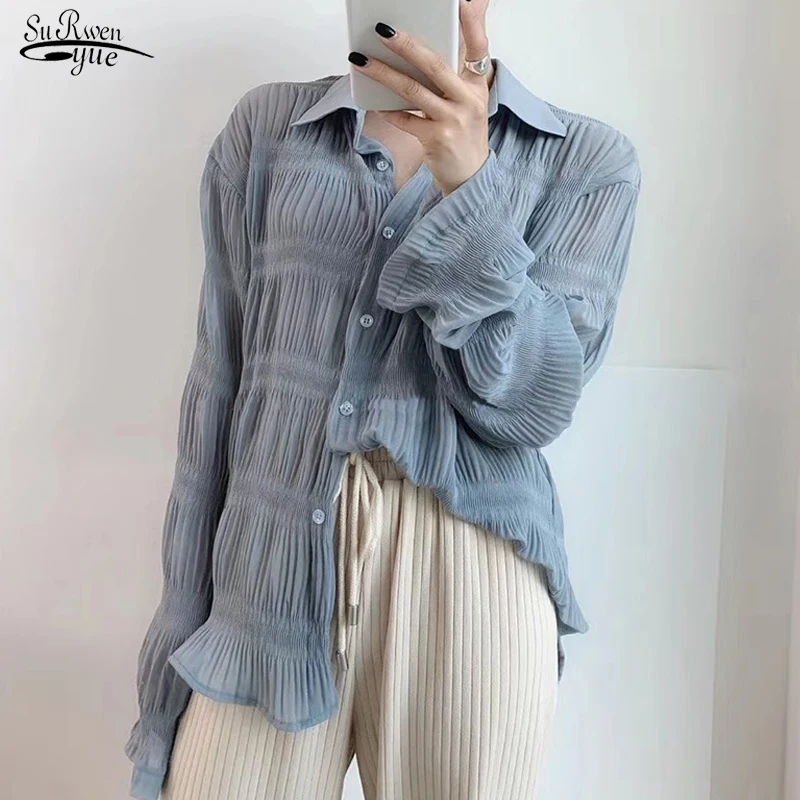 2021 Sun Protection Pleated Long Sleeve Women Shirt Casual Plus Size Loose Blouse Women Cardigan Chiffon Puff Sleeve Tops 10140
2021 Sun Protection Pleated Long Sleeve Women Shirt Casual Plus Size Loose Blouse Women Cardigan Chiffon Puff Sleeve Tops 10140