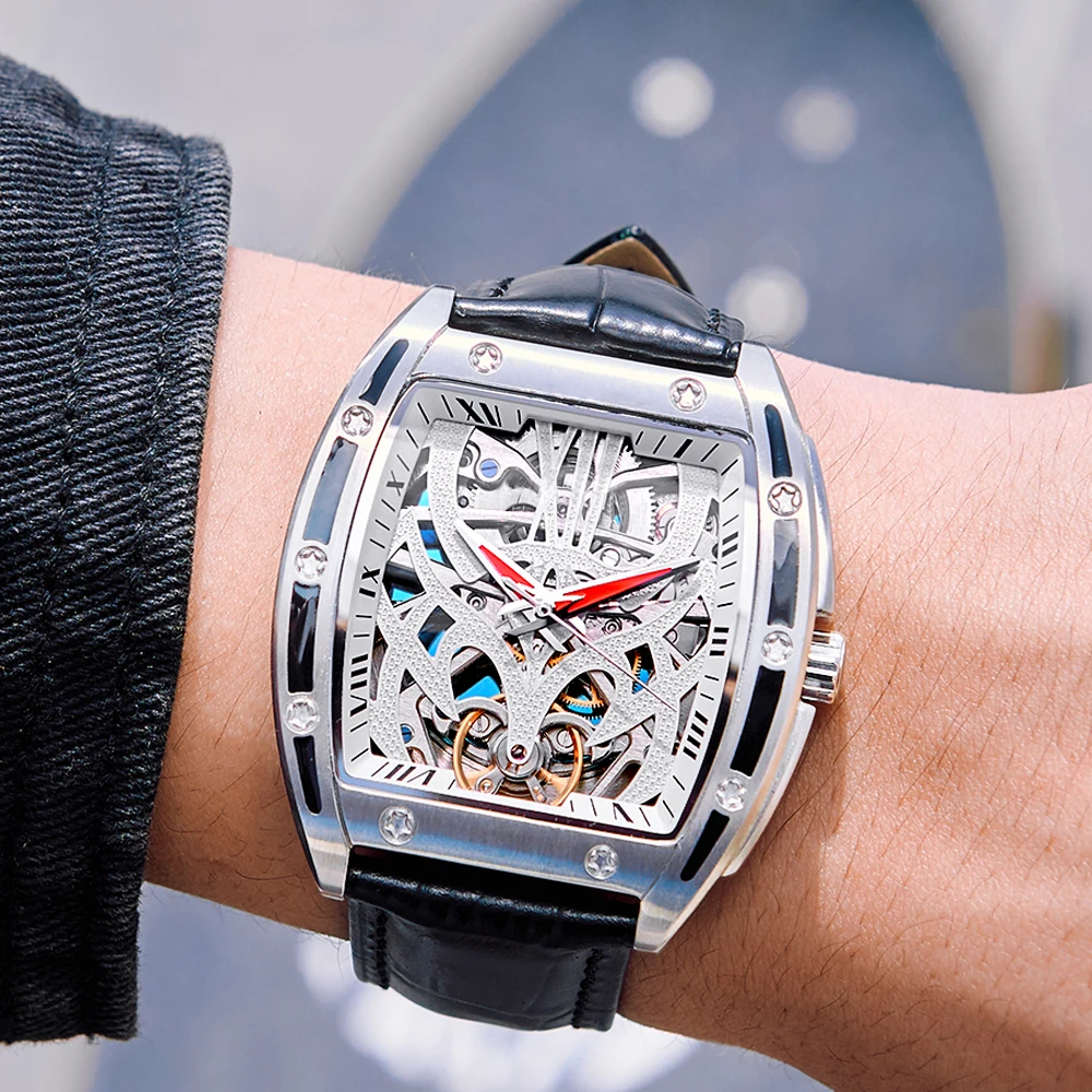 

Часы GUANQIN мужские с автоматическим турбийоном, брендовые роскошные механические часы с сапфировым стеклом и кожаным ремешком