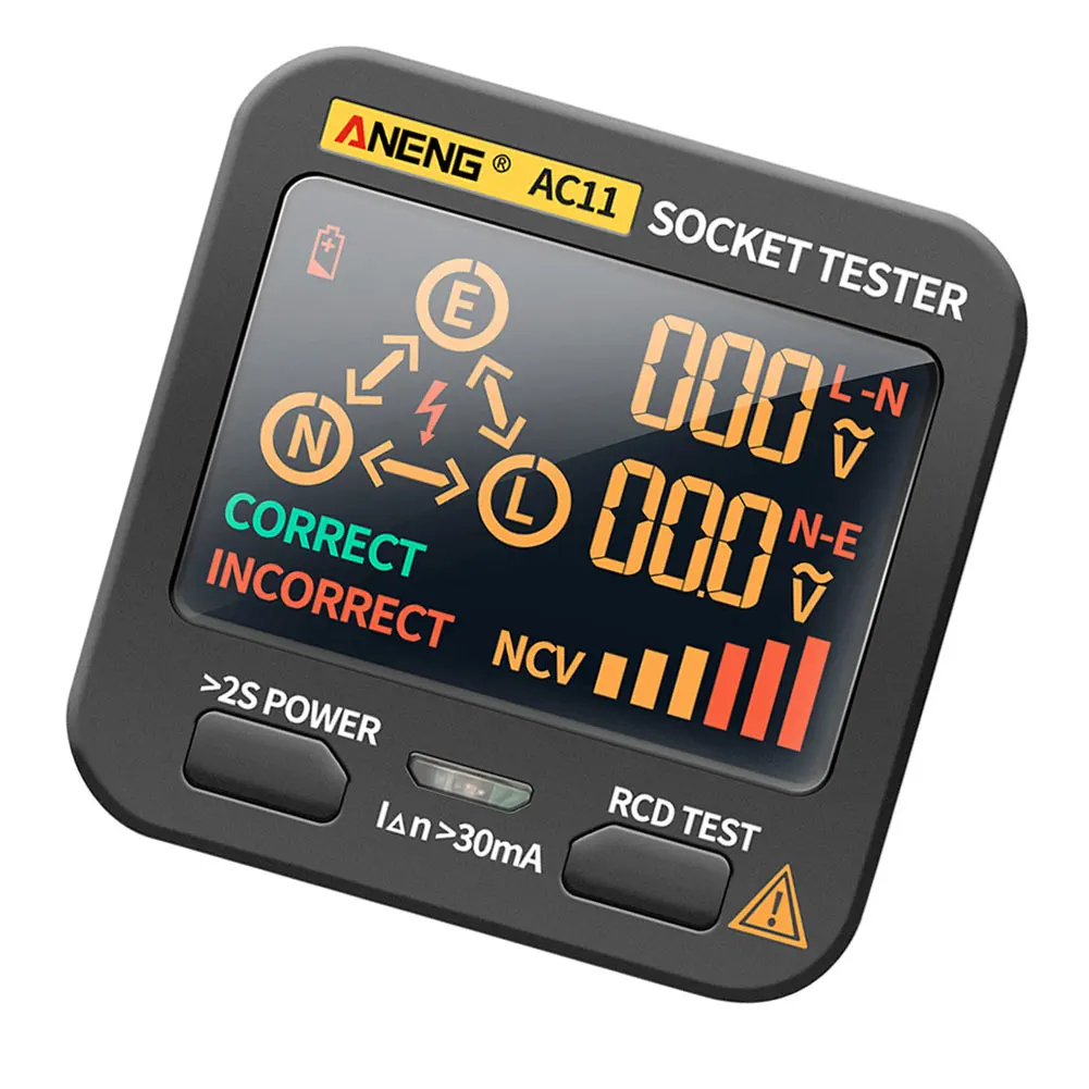 ANENG AC11 Voltage Test Socket Detector Plug Ground Zero Line Phase Check Test Digital Smart Socket Tester
ANENG AC11 Voltage Test Socket Detector Plug Ground Zero Line Phase Check Test Digital Smart Socket Tester