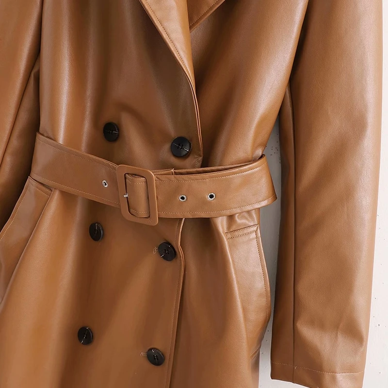 YOSIBCD Women 2021 Fashion With Belt Faux Leather Trench Coat Vintage Long Sleeve Back Vents Female Outerwear Chic Overcoat
YOSIBCD Women 2021 Fashion With Belt Faux Leather Trench Coat Vintage Long Sleeve Back Vents Female Outerwear Chic Overcoat
