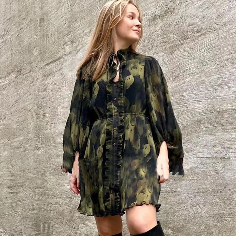 Elegant Ruffle Robe Midi Long Sleeve Dress Ruffles Neck Large A Line Tie Dye Button Flowers Vintage Robes Retro Dress Femme Chic
Elegant Ruffle Robe Midi Long Sleeve Dress Ruffles Neck Large A Line Tie Dye Button Flowers Vintage Robes Retro Dress Femme Chic