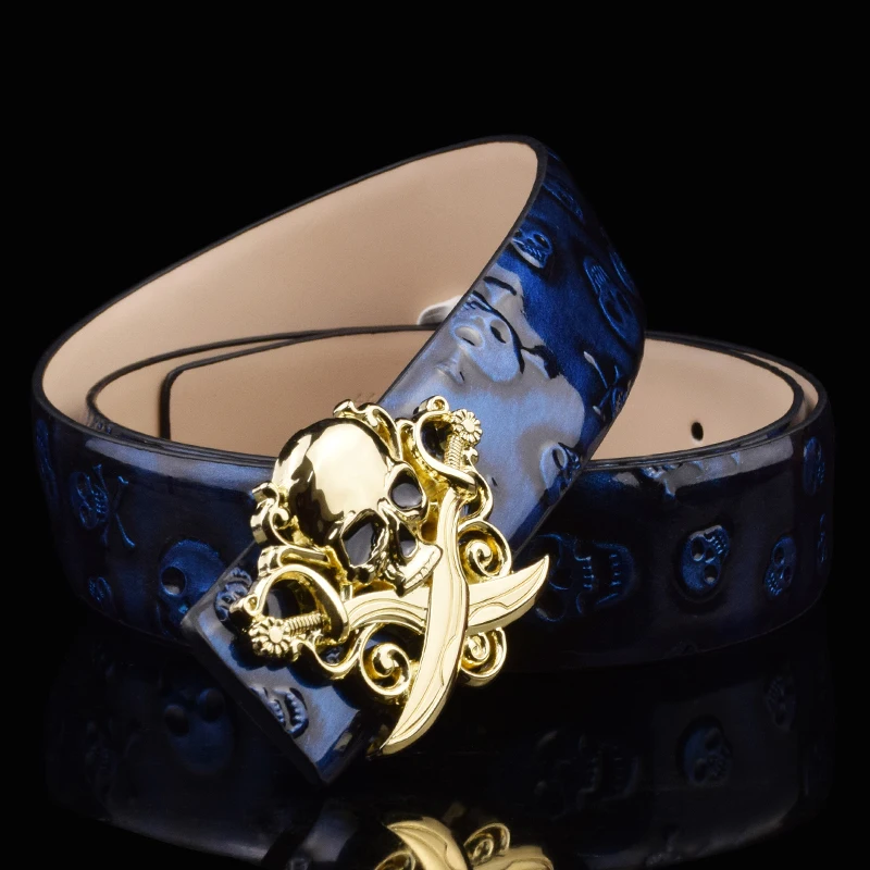 Fashion Blue Skull Belt Men's Designer Slide Buckle Leather High Quality Personality Belt Men's Luxury Brand Fancy cintos mascul
Fashion Blue Skull Belt Men's Designer Slide Buckle Leather High Quality Personality Belt Men's Luxury Brand Fancy cintos mascul