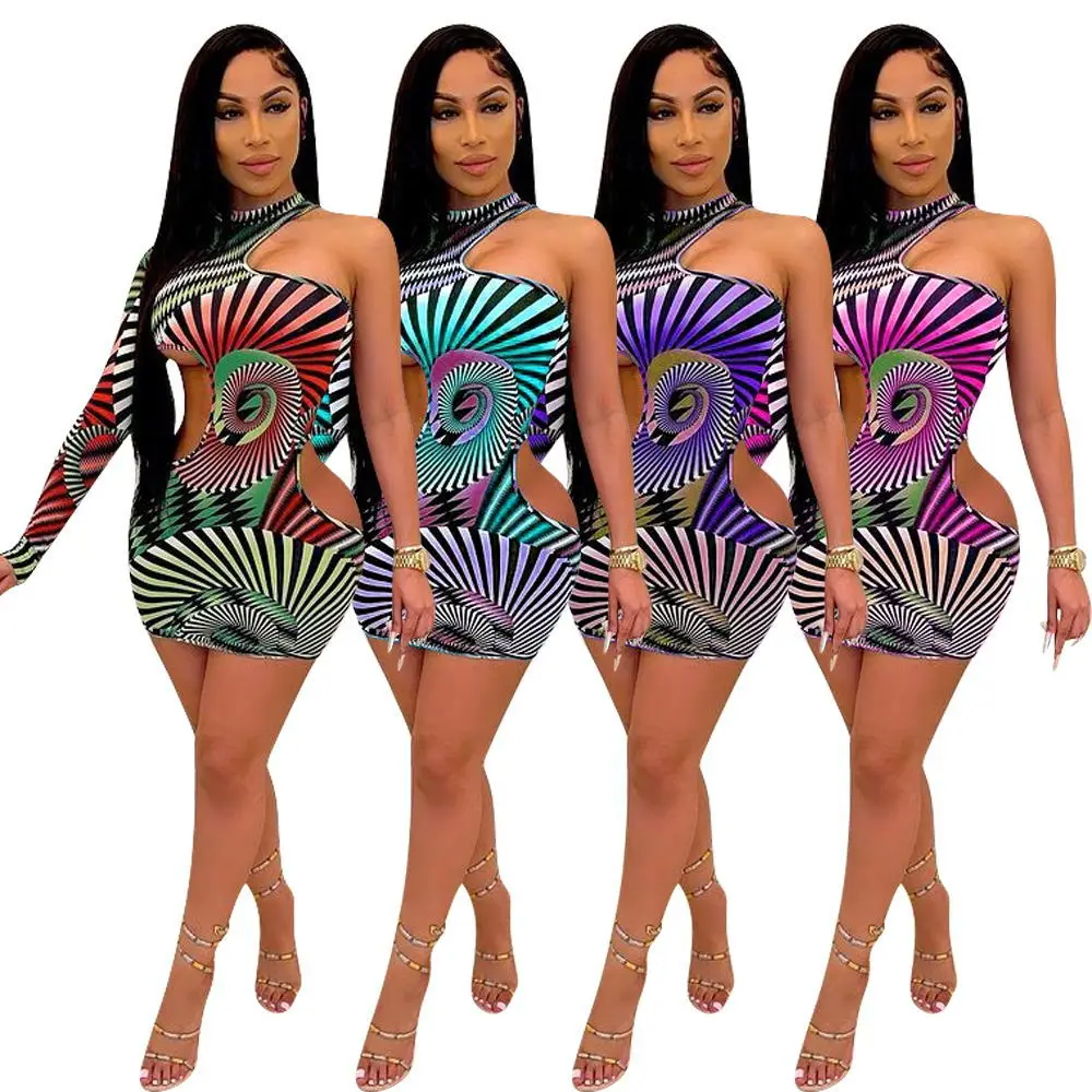 Echoine Woman Cut Out One Shoulder Bodycon Dress Long Sleeve Dresses Sexy Party Club Wear Outfits Colored Striped Mini Dress
Echoine Woman Cut Out One Shoulder Bodycon Dress Long Sleeve Dresses Sexy Party Club Wear Outfits Colored Striped Mini Dress