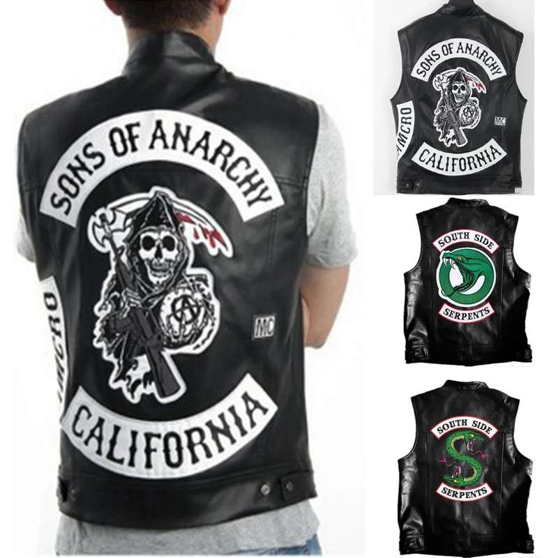 2021 Man's Fashion Pu Leather Vest Embroidery Rock Punk Cosplay Sleeveless Jacket Black Stand Collar Printed Pattern Tops
2021 Man's Fashion Pu Leather Vest Embroidery Rock Punk Cosplay Sleeveless Jacket Black Stand Collar Printed Pattern Tops