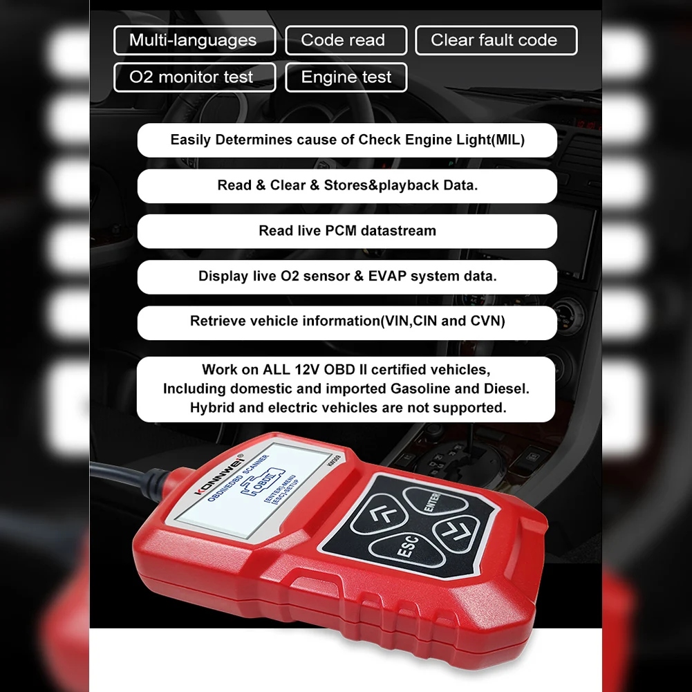 KONNWEI KW309 OBDII Diagnostic Scanner Vehicle Engine Diagnosis Code Reader Car Accessories Car Repair Tool
KONNWEI KW309 OBDII Diagnostic Scanner Vehicle Engine Diagnosis Code Reader Car Accessories Car Repair Tool
