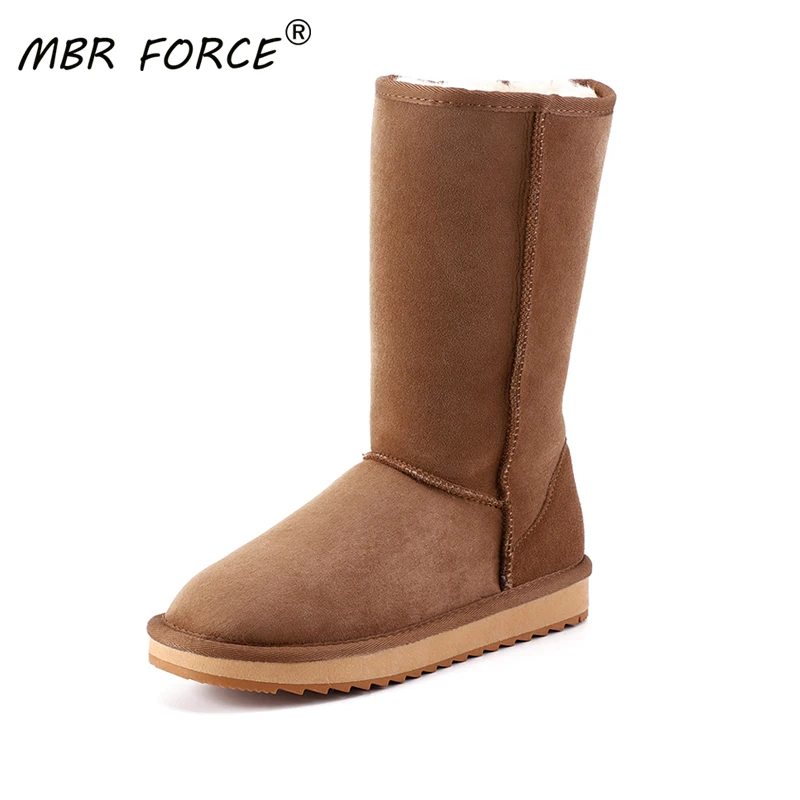 

MBR FORCE Classic Knee High Sheepskin Suede Leather Wool Fur Shearling Lined Winter Boots for Women Snow Boots Shoes Size 34-44