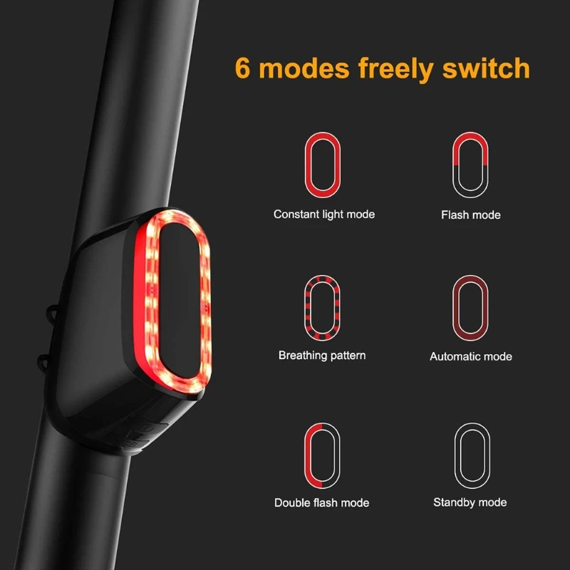 Bicycle Rear Light Automatic LED Bike Brake Sensing Taillight USB Rechargeable with 6 Modes Cycling Rear Lamp IPX6 Waterproof
Bicycle Rear Light Automatic LED Bike Brake Sensing Taillight USB Rechargeable with 6 Modes Cycling Rear Lamp IPX6 Waterproof