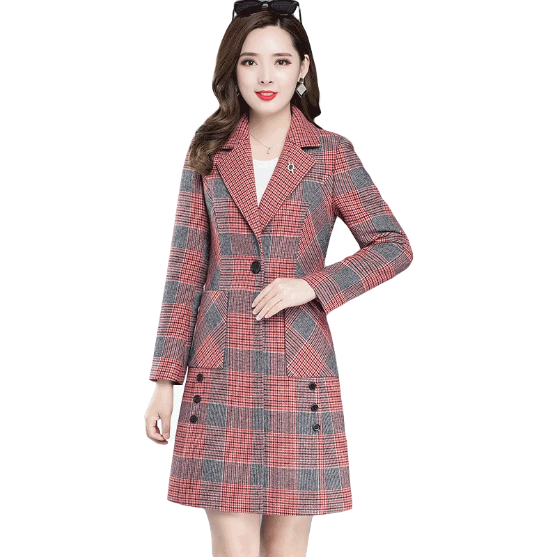 Plaid Woolen Coat Women's Mid-length Autumn and Winter New Style Fashion Temperament Slim Warm Woolen Coat Women Trendy 
Plaid Woolen Coat Women's Mid-length Autumn and Winter New Style Fashion Temperament Slim Warm Woolen Coat Women Trendy