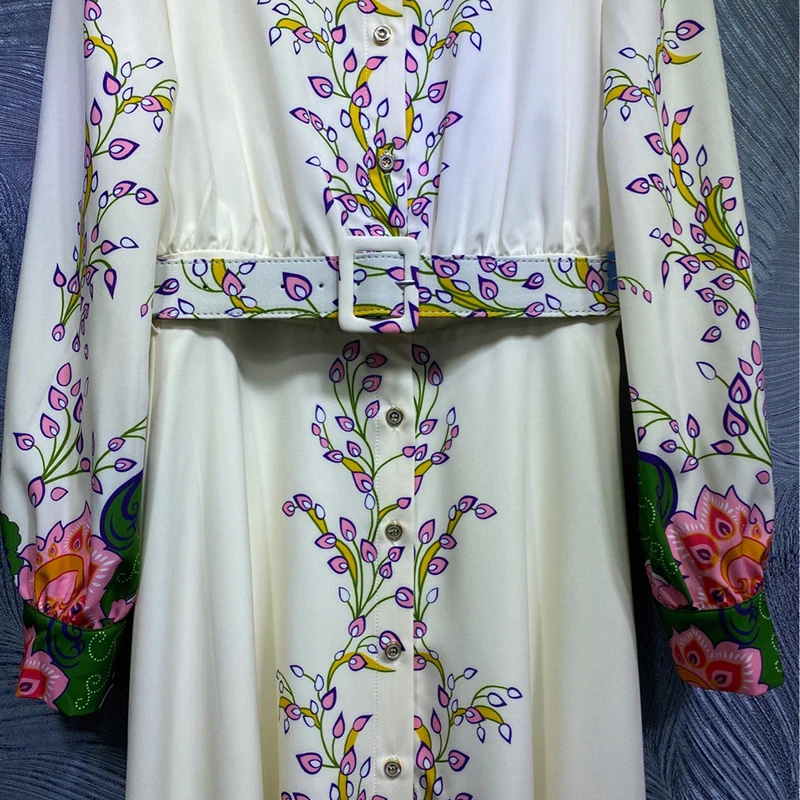 Seifrmann Summer Women Fashion DesignerParty Midi Dress Sashes Long Sleeve Floral Print Ladies Party Holiday A-Line Dresses 
Seifrmann Summer Women Fashion DesignerParty Midi Dress Sashes Long Sleeve Floral Print Ladies Party Holiday A-Line Dresses