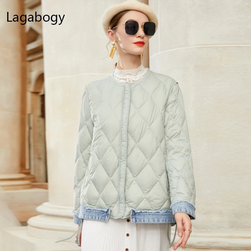 Lagabogy 2021 New Winter Women 90%White Duck Down Coat Ultra Light Denim Stitching Short Puffer Jacket Female Warm Casual Parka
Lagabogy 2021 New Winter Women 90%White Duck Down Coat Ultra Light Denim Stitching Short Puffer Jacket Female Warm Casual Parka
