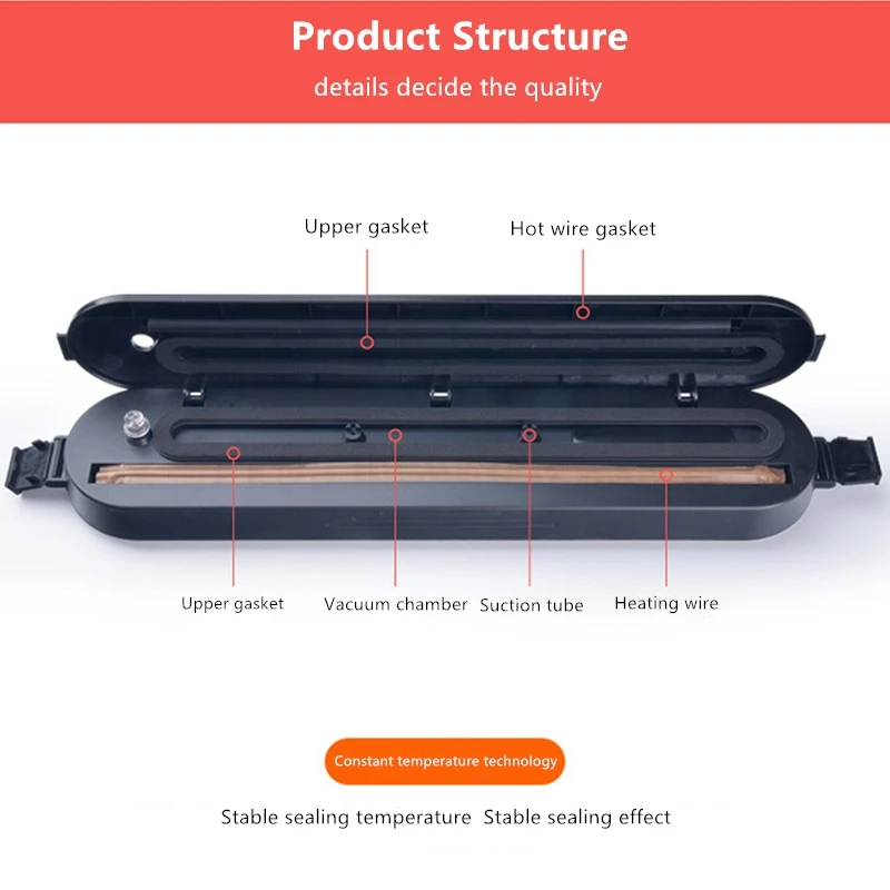 Household Electric Vacuum Sealer Packaging Machine for Home Kitchen Including 5pcs Food Saver Bag Commercial Vacuum Food CF39
Household Electric Vacuum Sealer Packaging Machine for Home Kitchen Including 5pcs Food Saver Bag Commercial Vacuum Food CF39