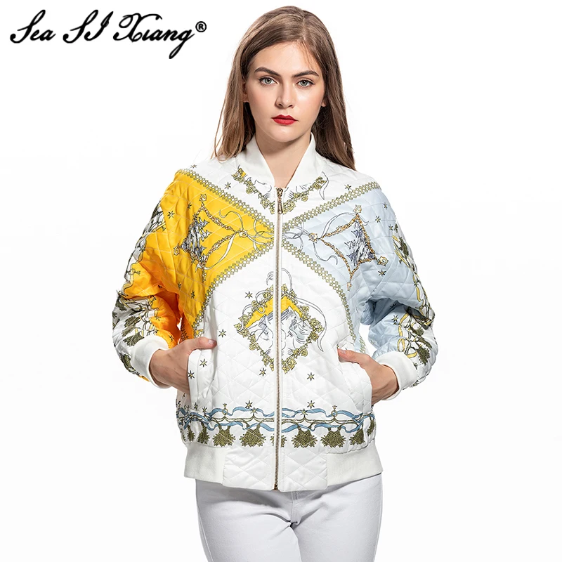 Seasixiang Fashion Designer Autumn Jacket Women Stand Collar Long Sleeve Floral Print Casual Outerwear
Seasixiang Fashion Designer Autumn Jacket Women Stand Collar Long Sleeve Floral Print Casual Outerwear