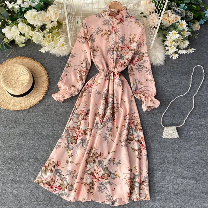 2021 Vintage Floral Print Stand collar Chiffon Dress Spring Summer Midi Long Party Women elastic waist Vestido elegant dress
2021 Vintage Floral Print Stand collar Chiffon Dress Spring Summer Midi Long Party Women elastic waist Vestido elegant dress
