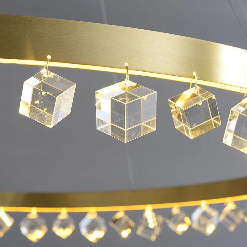 Modern LED Luxury Crystal Ceiling Pendant Lamp for Living Room Kitchen Bedroom Golden Circle Rings Copper Chandelier Lighting
Modern LED Luxury Crystal Ceiling Pendant Lamp for Living Room Kitchen Bedroom Golden Circle Rings Copper Chandelier Lighting