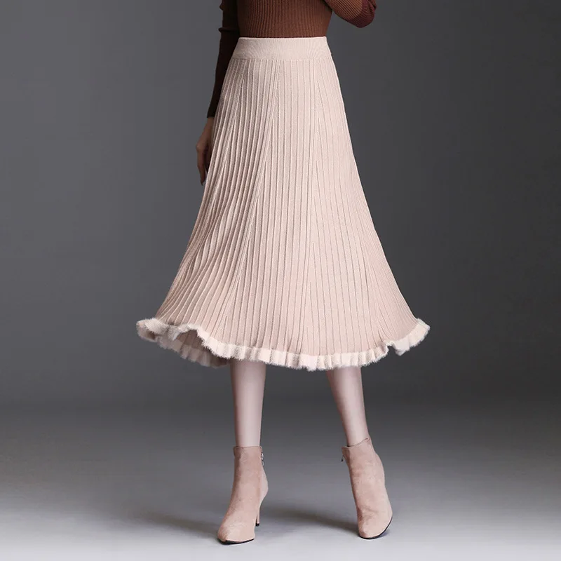 Fashion Simple Knitted Skirt for Women Autumn Winter High Waist Big Swing Loose Casual A-line Elegant Mid-long Black Skirts 2155
Fashion Simple Knitted Skirt for Women Autumn Winter High Waist Big Swing Loose Casual A-line Elegant Mid-long Black Skirts 2155
