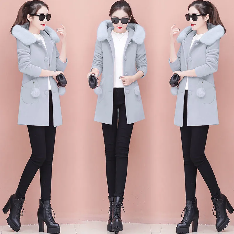 Woolen Coat Women 2020 Winter New Korean Fashion Slim Thick Fur Collar Hooded Jacket Pink Long Sleeve Blend Tops Feminina LD1514
Woolen Coat Women 2020 Winter New Korean Fashion Slim Thick Fur Collar Hooded Jacket Pink Long Sleeve Blend Tops Feminina LD1514