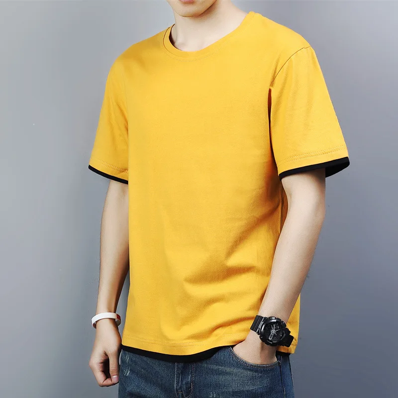 Summer new Hong Kong Style stitching solid color loose and versatile short sleeve men's wear
Summer new Hong Kong Style stitching solid color loose and versatile short sleeve men's wear