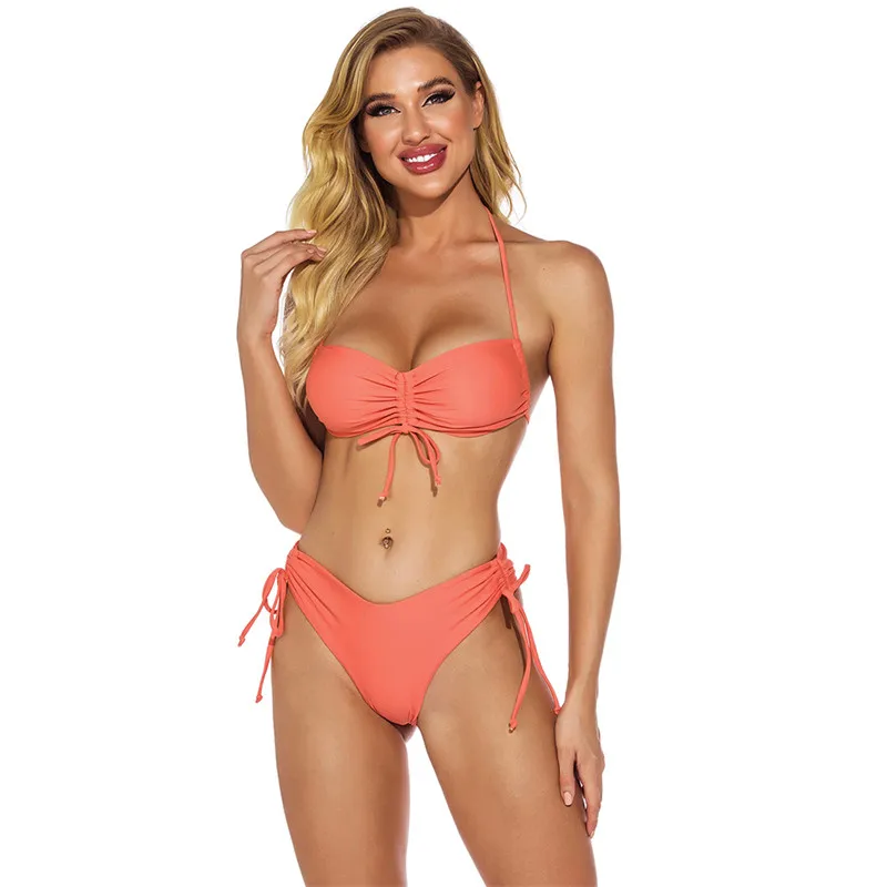 Two-Pieces Swimsuit Hanging Neck Open Back Lace Up Padded Bra Drawstring Solid Color Split For Women Beachwear Sexy Bikini Set
Two-Pieces Swimsuit Hanging Neck Open Back Lace Up Padded Bra Drawstring Solid Color Split For Women Beachwear Sexy Bikini Set