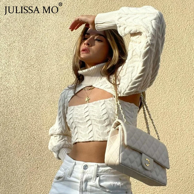 JULISSA MO Women Knitted Tops Two Piece Set Fashion High Neck Short Pullover Chest Wrap Hollow Sweater Vest Ladies Elegant Tops
JULISSA MO Women Knitted Tops Two Piece Set Fashion High Neck Short Pullover Chest Wrap Hollow Sweater Vest Ladies Elegant Tops