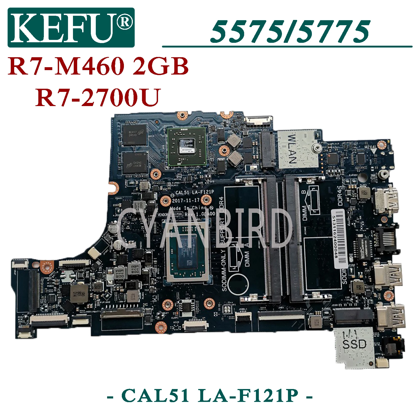 

KEFU CAL51 LA-F121P original mainboard for Dell Inspiron 5575 5775 with R7-2700U R7-M460 2GB Laptop motherboard