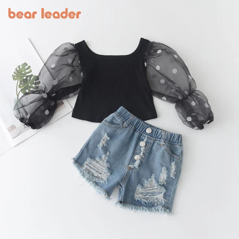 Bear Leader/Детские Модные летние комплекты одежды для девочек новый сетчатый топ