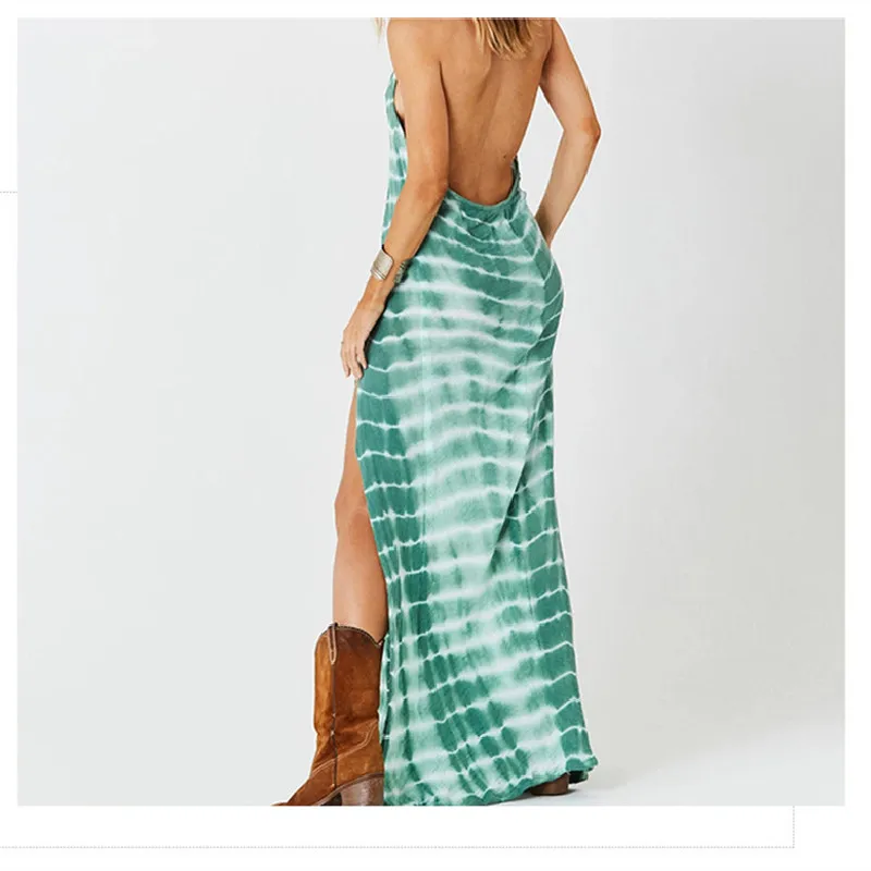 New Arrival Sexy Casual Women Striped Maxi Dress 2020 Summer Backless Spaghetti Straps Dress