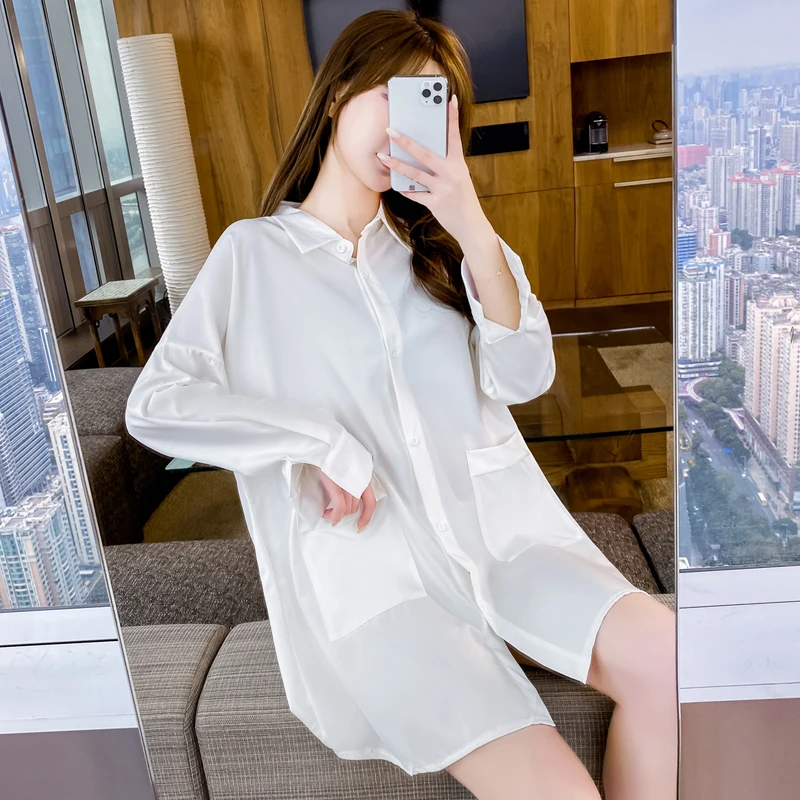 Summer Women White Nightdress Sleepwear Turn-Down Collar Sexy Long Sleeves Chiffon Homewear Casual Solid Pajamas
Summer Women White Nightdress Sleepwear Turn-Down Collar Sexy Long Sleeves Chiffon Homewear Casual Solid Pajamas