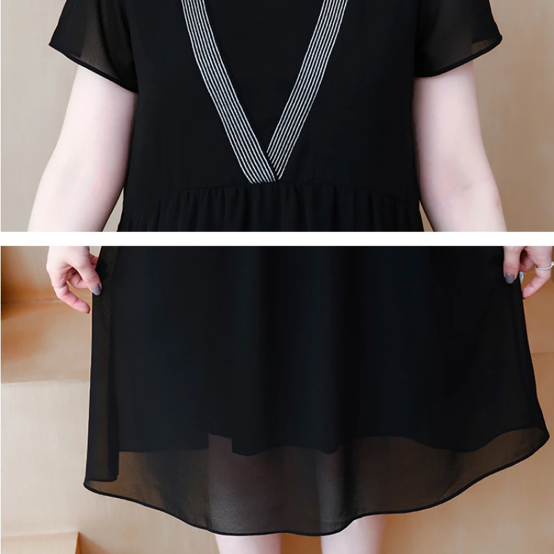 2021 New Plus Size L-5XL Fashion Black Short Sleeve Loose Midi Dress for Women Summer Office Lady Casual Clothes
2021 New Plus Size L-5XL Fashion Black Short Sleeve Loose Midi Dress for Women Summer Office Lady Casual Clothes