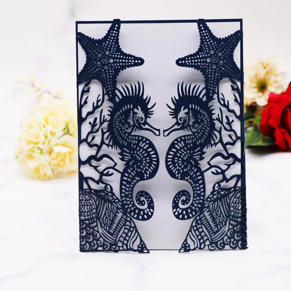 20pcs Summer seahorse Wedding Invitations Card Pearl paper Laser cut Party Decoration Greeting Blessing Card inner page &envelop
20pcs Summer seahorse Wedding Invitations Card Pearl paper Laser cut Party Decoration Greeting Blessing Card inner page &envelop