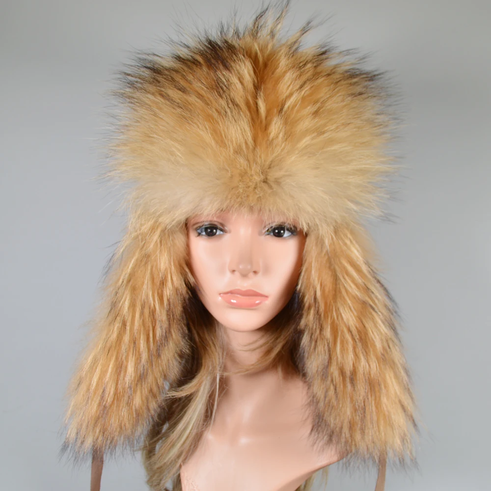 Женская меховая шапка-бомбер зимняя ветрозащитная теплая из натурального меха