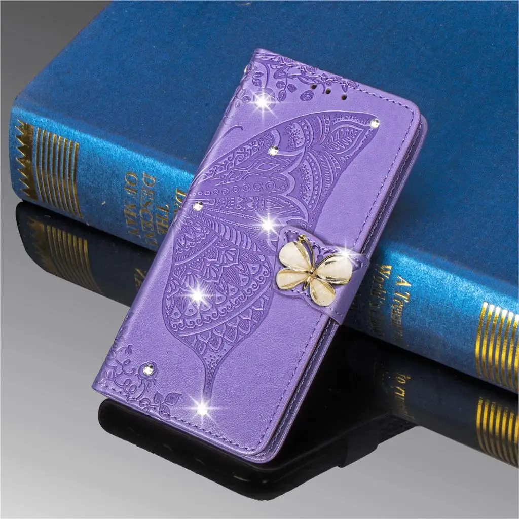 Кожаный чехол с бабочкой для Huawei Honor 9X 8s 7s 8a 10i 20i 20 10 9 Lite Pro чехол-книжка со стразами