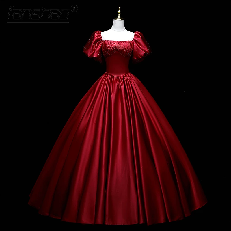 Fanshao Real Dark Red Evening Dresses Rhinestone Square Collar Puffy Short Sleeve Pleat Lace Back Ball Party Gowns Simple
Fanshao Real Dark Red Evening Dresses Rhinestone Square Collar Puffy Short Sleeve Pleat Lace Back Ball Party Gowns Simple