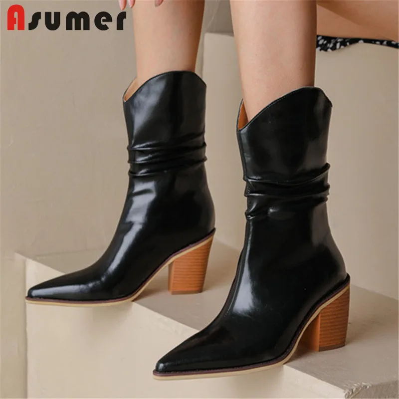 Asumer 2022 plus size 43 western boots women genuine leather shoes pleated thick heels fashion autumn winter ankle boots women
Asumer 2022 plus size 43 western boots women genuine leather shoes pleated thick heels fashion autumn winter ankle boots women