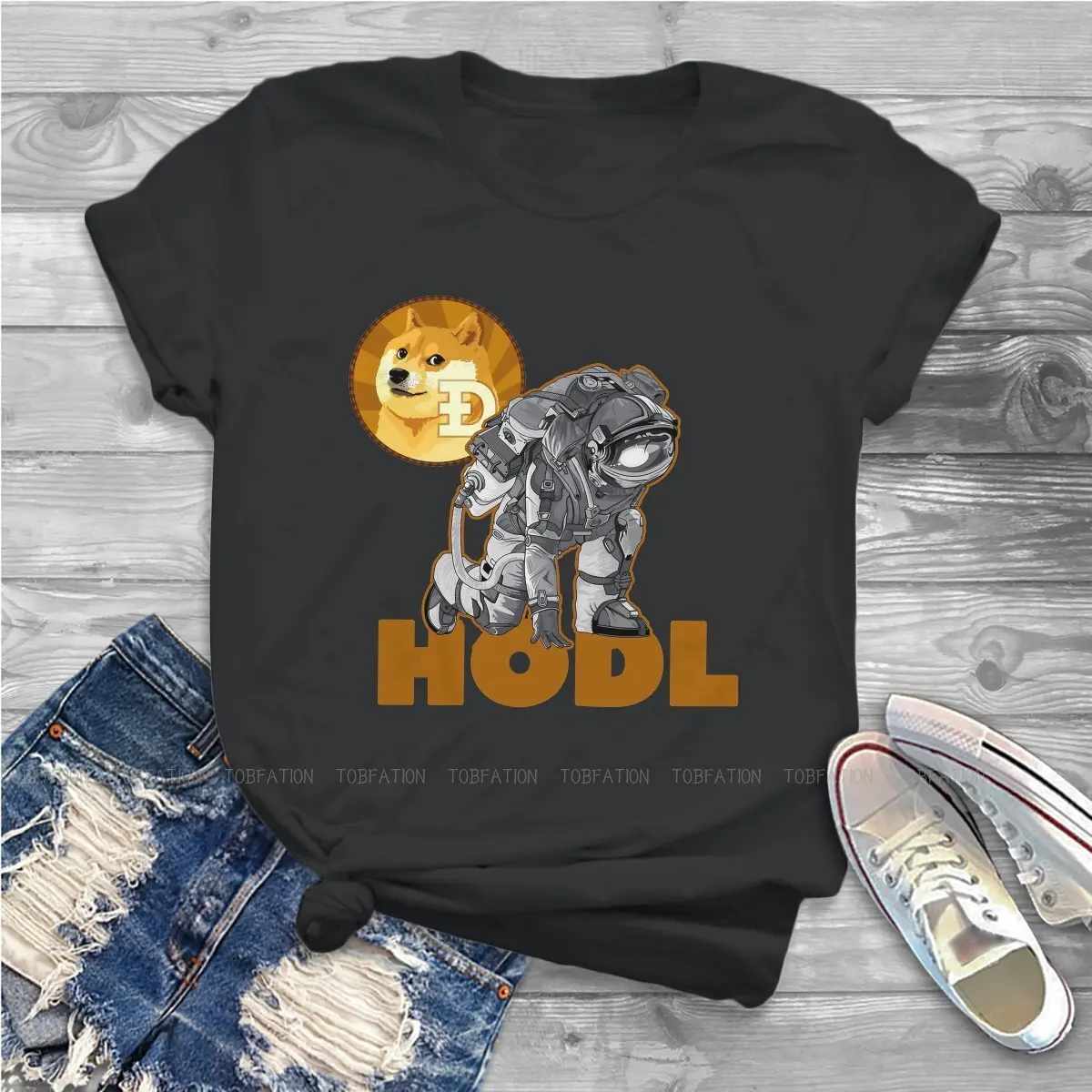 Dogecoin DOGE криптовалюты блок блоков 100% хлопок футболки HODL астронавт печать девушка