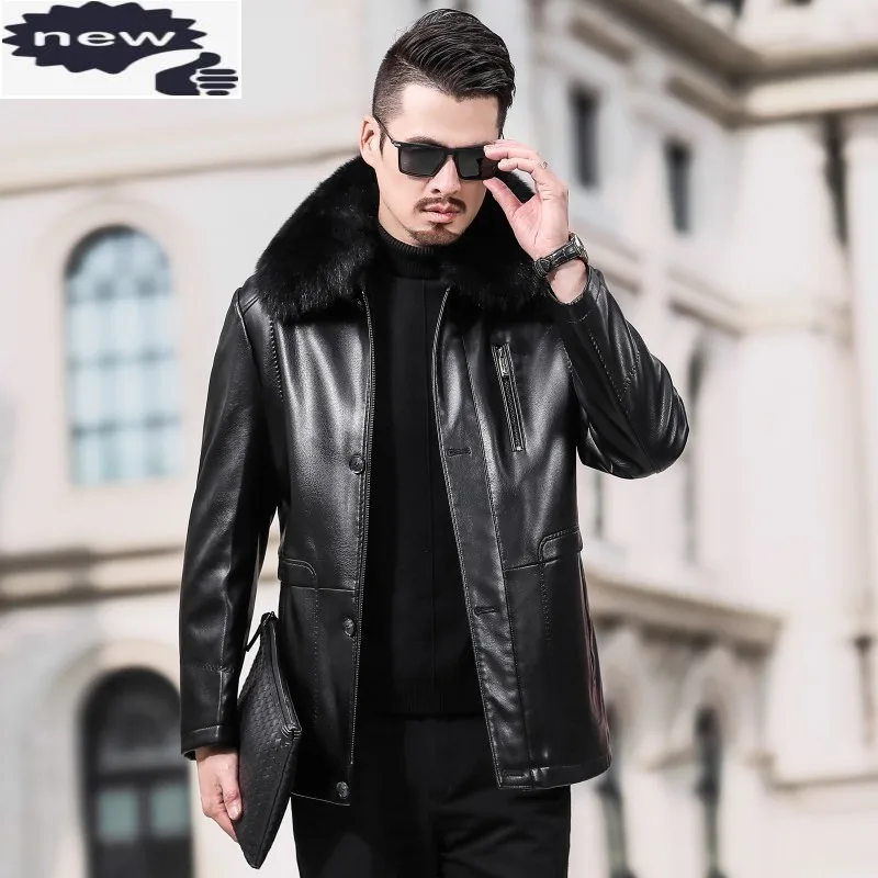 Brand High Quality Leather Jacket Men Business Casual Fur Collar Detachable Warm Outerwear Winter Classic Single Breasted Coat
Brand High Quality Leather Jacket Men Business Casual Fur Collar Detachable Warm Outerwear Winter Classic Single Breasted Coat