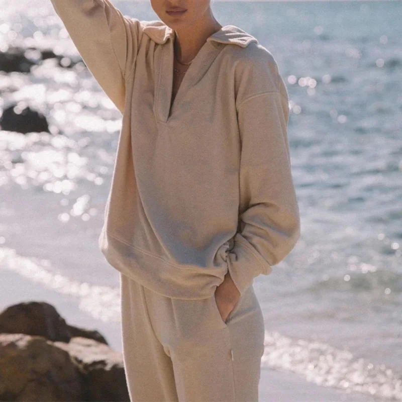 Casual Solid Tracksuits Women Loose Long Sleeve Turn Down Collar Top And Elastic Jogging Pant Two Piece Set Fashion Female Suits
Casual Solid Tracksuits Women Loose Long Sleeve Turn Down Collar Top And Elastic Jogging Pant Two Piece Set Fashion Female Suits