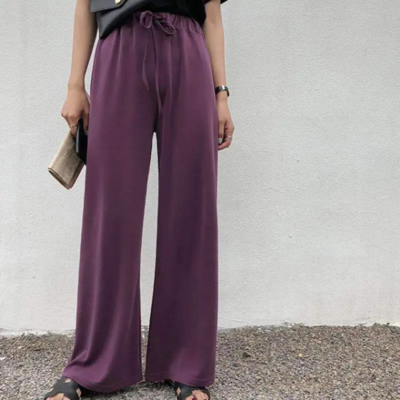 Весна-лето 2020 Модные Женские однотонные свободные широкие брюки с эластичной