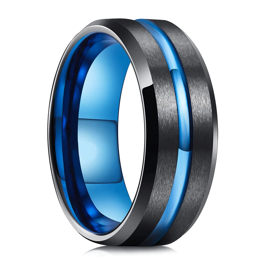 Fashion Men's 8mm Blue Groove Beveled Edge Black Tungsten Wedding Band Rings Men’s Stainless Steel Engagement Ring Free Shipping
Fashion Men's 8mm Blue Groove Beveled Edge Black Tungsten Wedding Band Rings Men’s Stainless Steel Engagement Ring Free Shipping