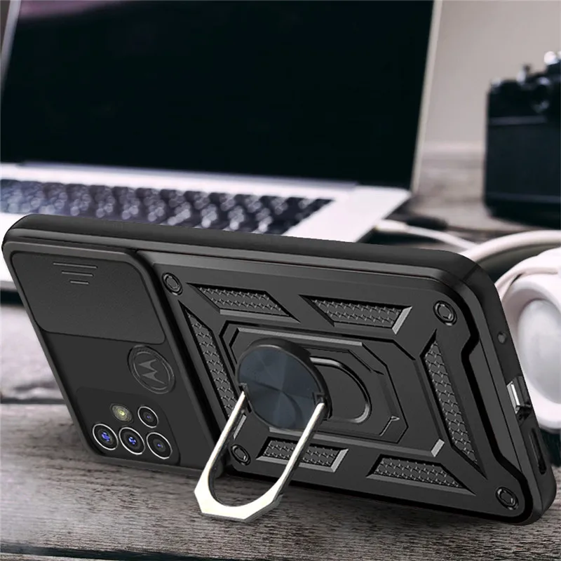 

Slide Camera Armor Phone Case For Motorola G10 G20 G30 Silicone Metal Magnetic Ring Cover For Moto G50 G60 G100 G60S G200 Cases