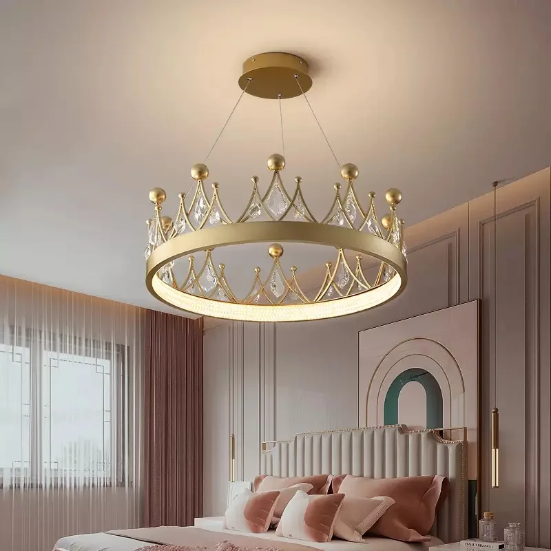 Crown New Nordic modern led chandelier simple living room bedroom Crown Crystal Chandelier Lamp 
Crown New Nordic modern led chandelier simple living room bedroom Crown Crystal Chandelier Lamp