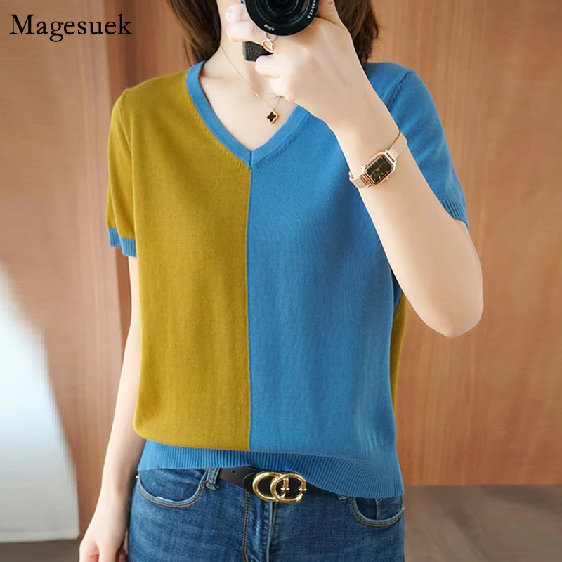 Summer Knitted Blouse Women 2021 Thin Korean Short Sleeve Loose V-neck Shirts for Women Cotton Casual Blouses Tops Female 9437
Summer Knitted Blouse Women 2021 Thin Korean Short Sleeve Loose V-neck Shirts for Women Cotton Casual Blouses Tops Female 9437