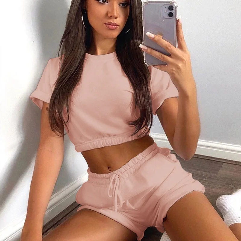 2 Piece Set Women Summer O-Neck Casual Crop Tops 2021 Female Clothing Tracksuit Pockets Loose Shorts Set Sport Suit Lounge Wear
2 Piece Set Women Summer O-Neck Casual Crop Tops 2021 Female Clothing Tracksuit Pockets Loose Shorts Set Sport Suit Lounge Wear
