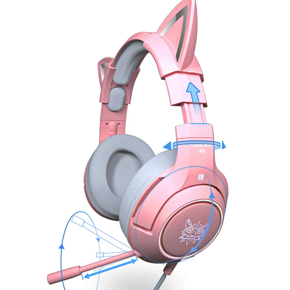 

Игровые стереонаушники 7,1, розовая гарнитура со съемными кошачьими ушками, проводные USB наушники с микрофоном и шумоподавлением для PS4/Xbox one, ...