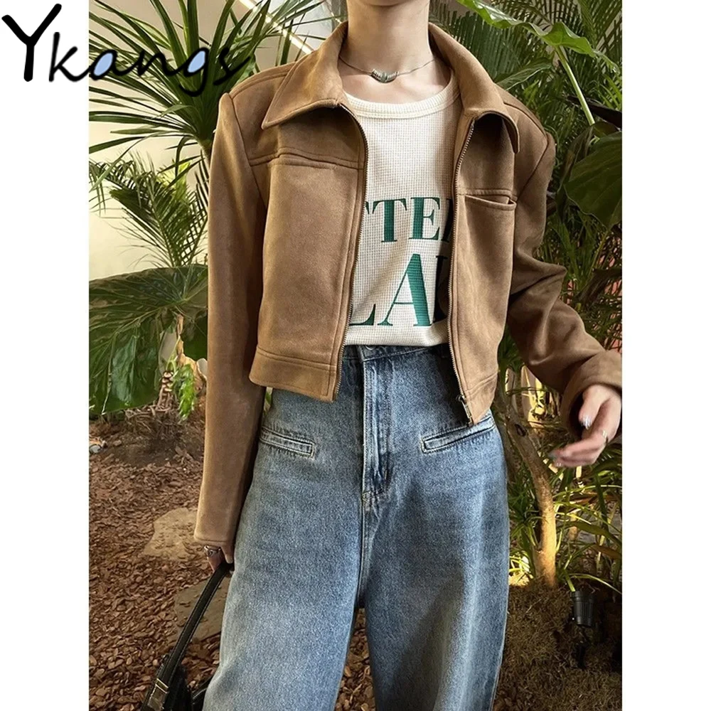 Korean Chic Short Women'S Jacket Women Solid Long Sleeve Lapel Zipper Streetwear Coat Ladies Spring Autumn New Female Outercoat
Korean Chic Short Women'S Jacket Women Solid Long Sleeve Lapel Zipper Streetwear Coat Ladies Spring Autumn New Female Outercoat