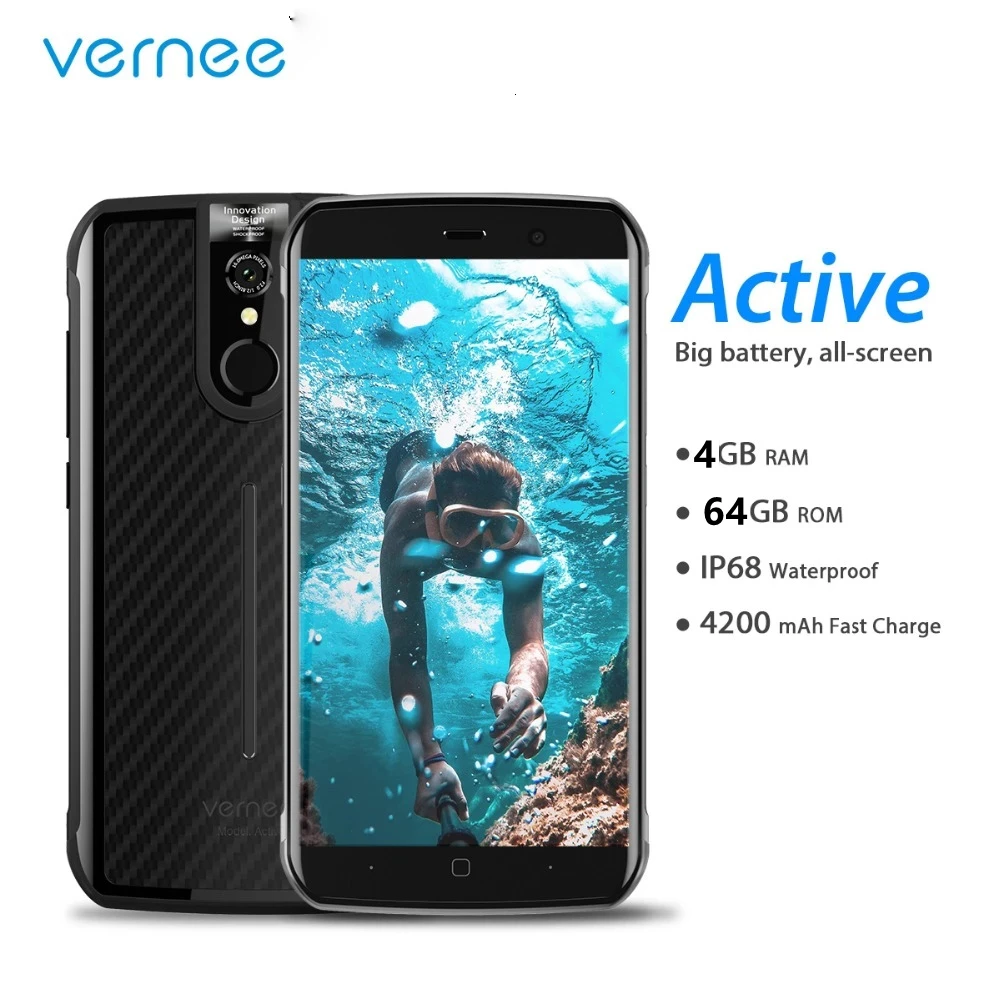 

Vernee Active V1 Smartphone 5.5" 4GB RAM 64GB ROM MT6757 Octa Core Android 7.0 13.0MP 4200mAh NFC IP68 Waterproof Rugged Phone