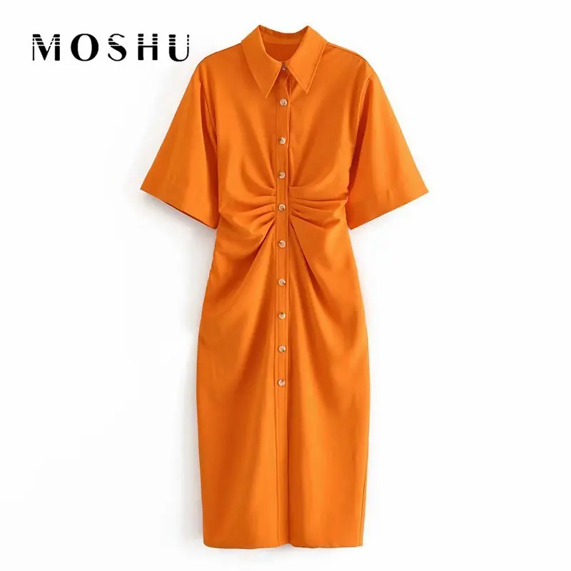 Women Midi Shirt Dress Summer Casual Solid Short Sleeve Button-up Chic Side Vestido De Mujer Zipper Robe Shirt Dresses Female
Women Midi Shirt Dress Summer Casual Solid Short Sleeve Button-up Chic Side Vestido De Mujer Zipper Robe Shirt Dresses Female
