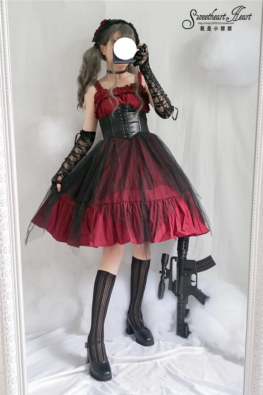 Irregular Summer Red Black Mesh Dresses Empire Sleeveless Spaghetti Strap Gothic Ruffle Woman Dress Punk Ball Gown Belt Dress 
Irregular Summer Red Black Mesh Dresses Empire Sleeveless Spaghetti Strap Gothic Ruffle Woman Dress Punk Ball Gown Belt Dress